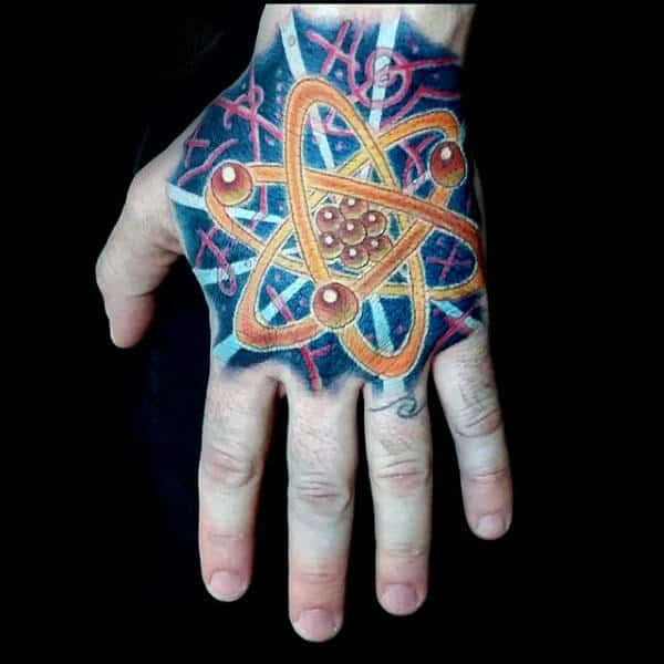 Male With Atom 3 D Hand Tattoo