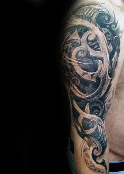 Male With Awesome 3d Tribal Arm Tattoo