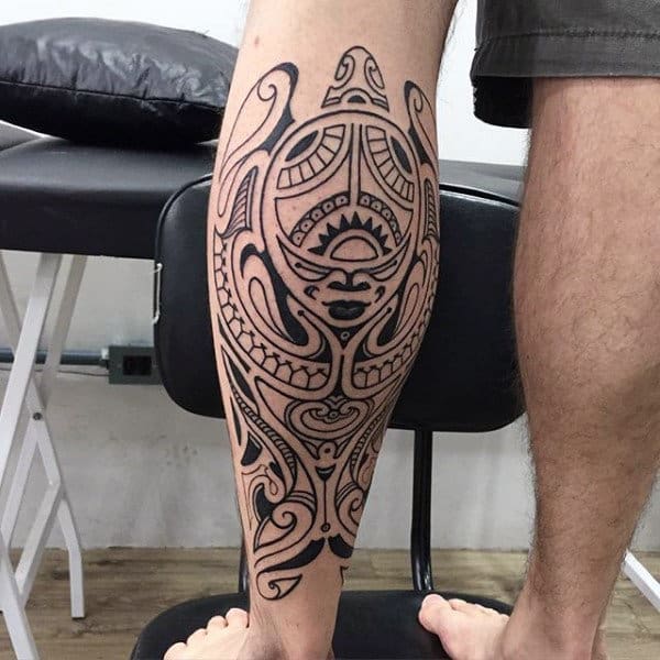 Male With Back Of Leg Maori Tattoo