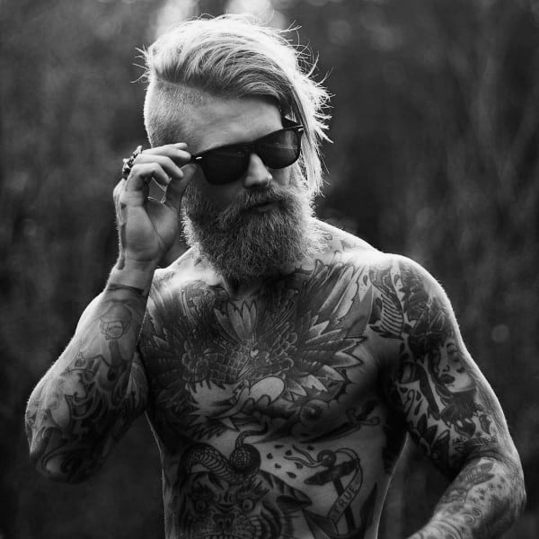 Male With Beard And Long Length Undercut Hair