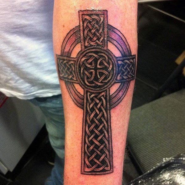 Male With Celtic Cross Forearm Tattoo Design