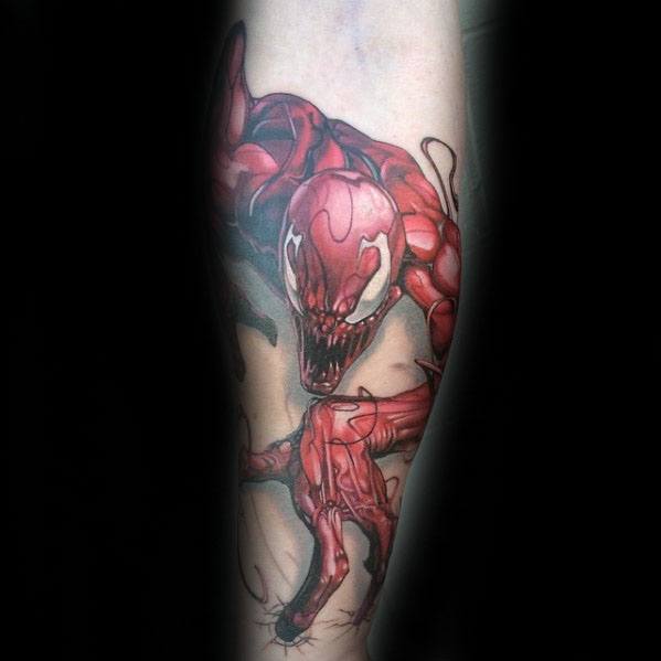 Male With Cool 3d Forearm Carnage Tattoo Design