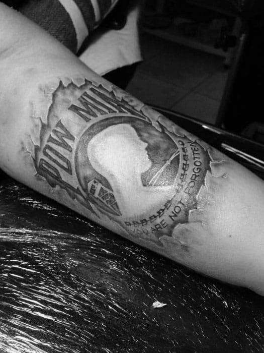 Male With Cool 3d Pow Mia Tattoo Design