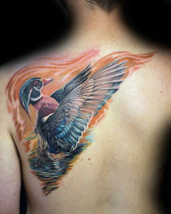 Male With Cool Ack 3d Wood Duck Tattoo Design