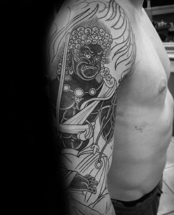 Male With Cool Arm Fudo Myoo Tattoo Design