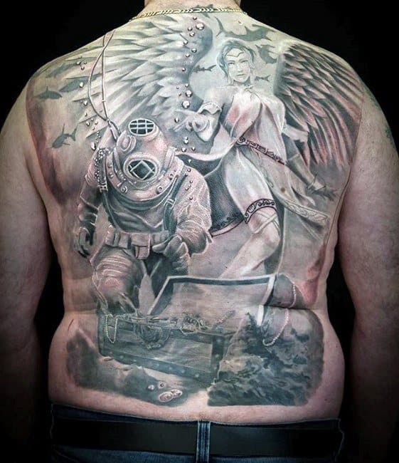 Male With Cool Awesome Back Tattoo Design