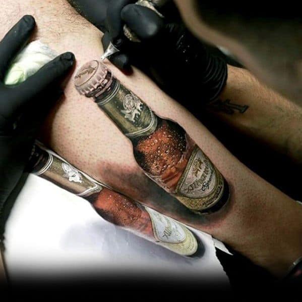 Male With Cool Beer Bottle Greatest Tattoo Design