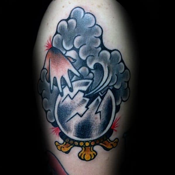 Male With Cool Broken Crystal Ball Tattoo Design On Arm