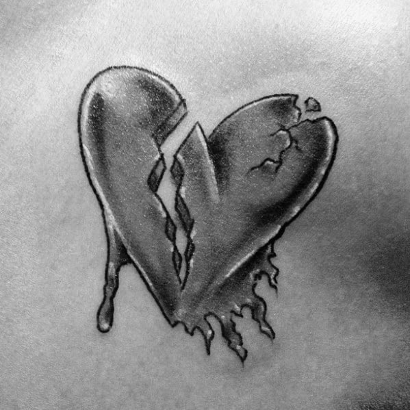 Male With Cool Broken Heart Tattoo Design On Chest