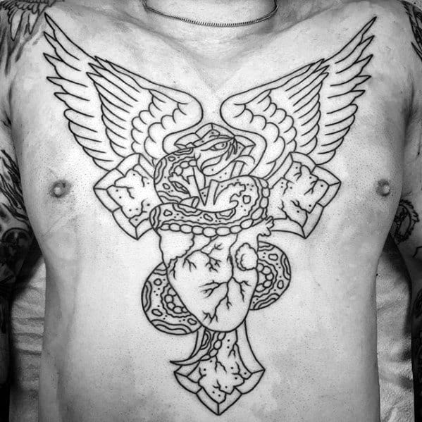 Male With Cool Chest Outline Tattoo Design