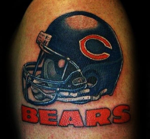 Male With Cool Chicago Bears Nfl Helmet Tattoo Design