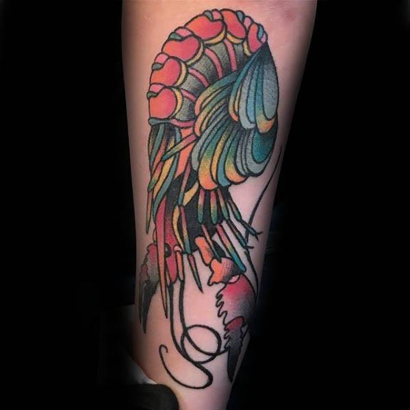 Male With Cool Colorful Crawfish Tattoo Design