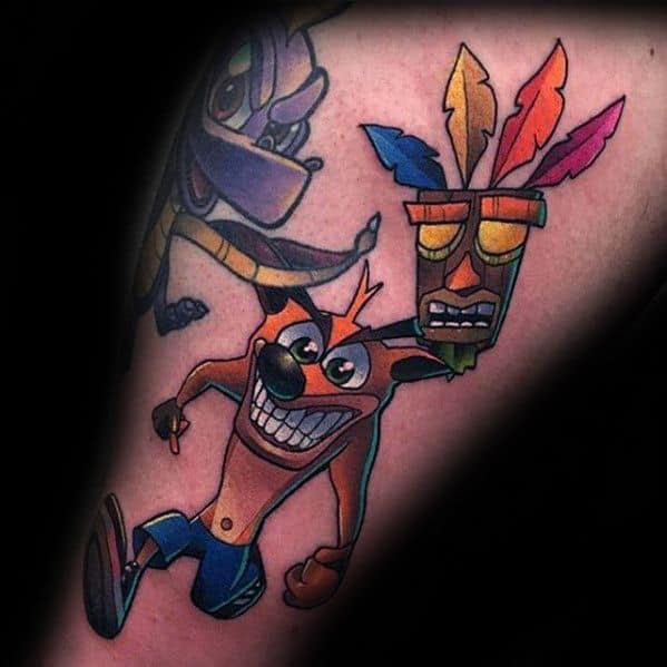 Male With Cool Crash Bandicoot Tattoo Design On Arm