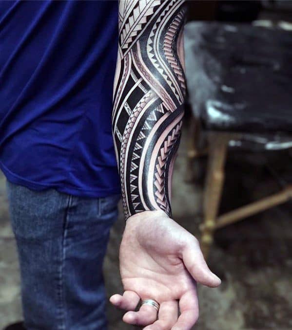Male With Cool Forearm Sleeve Badass Tribal Tattoo Design