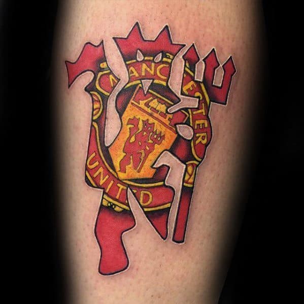 Male With Cool Inner Forearm Logo Manchester United Tattoo Design