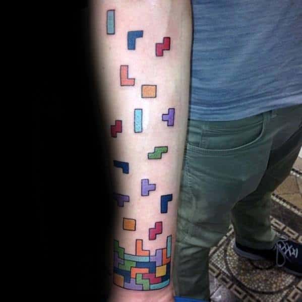 Male With Cool Inner Forearm Tetris Blocks Tattoo Design