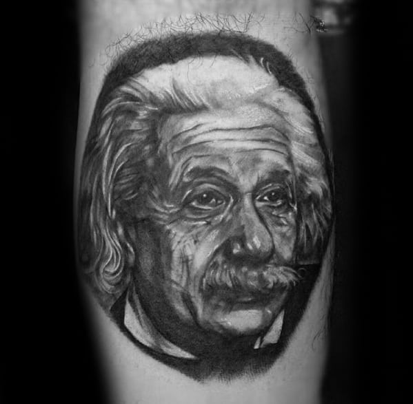 Male With Cool Leg Calf 3d Albert Einstein Tattoo Design