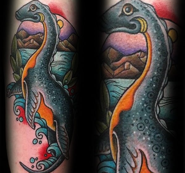 Male With Cool Loch Ness Monster Tattoo Design