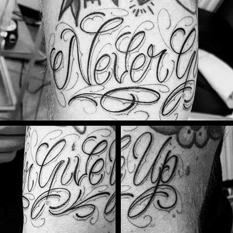 Male With Cool Never Give Up Tattoo Design