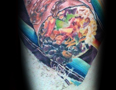 Male With Cool Realistic 3d Burrito Tattoo Design