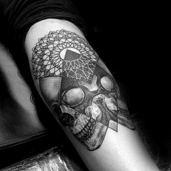 Male With Cool Skulls Geometric Forearm Tattoo Design