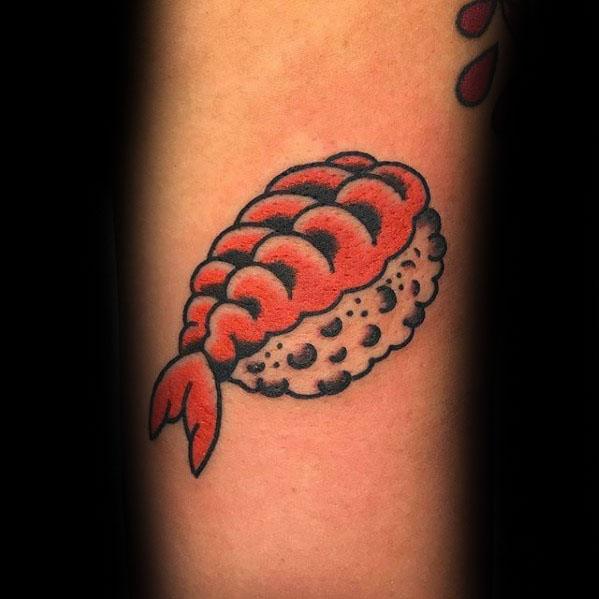 Male With Cool Small Traditional Arm Sushi Tattoo Design