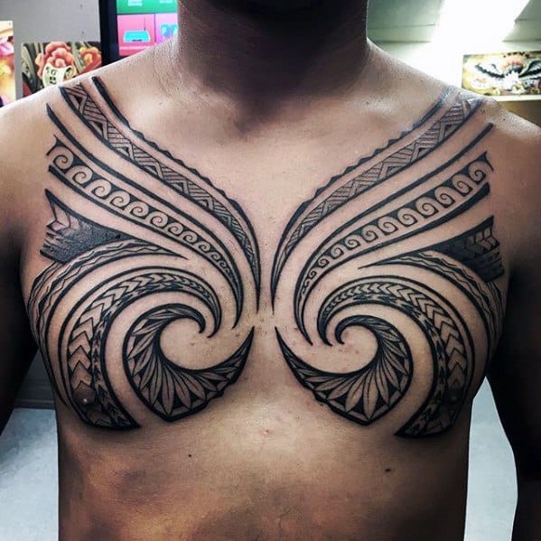 Male With Cool Spiral Chest Awesome Tribal Tattoo Design
