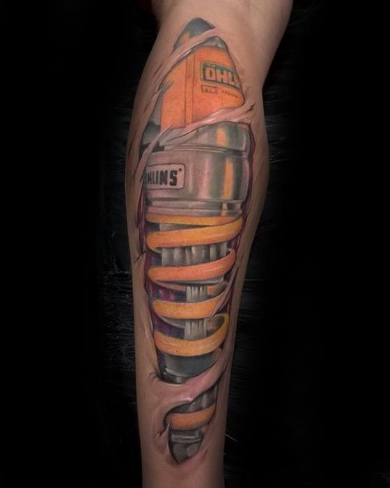 Male With Cool Suspension Tattoo Design On Leg