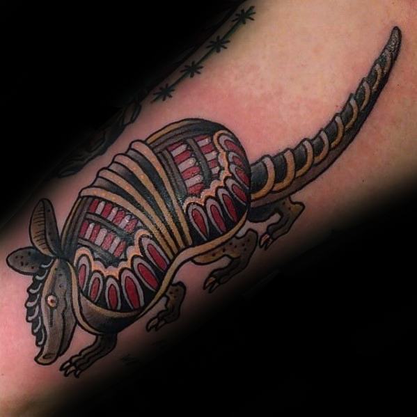 Male With Cool Traditional Armadillo Tattoo Design