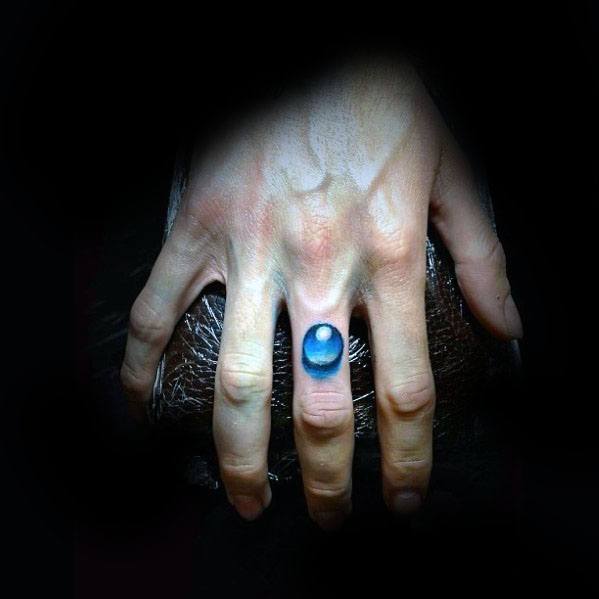 Male With Cool Water Drop Tattoo Design On Finger