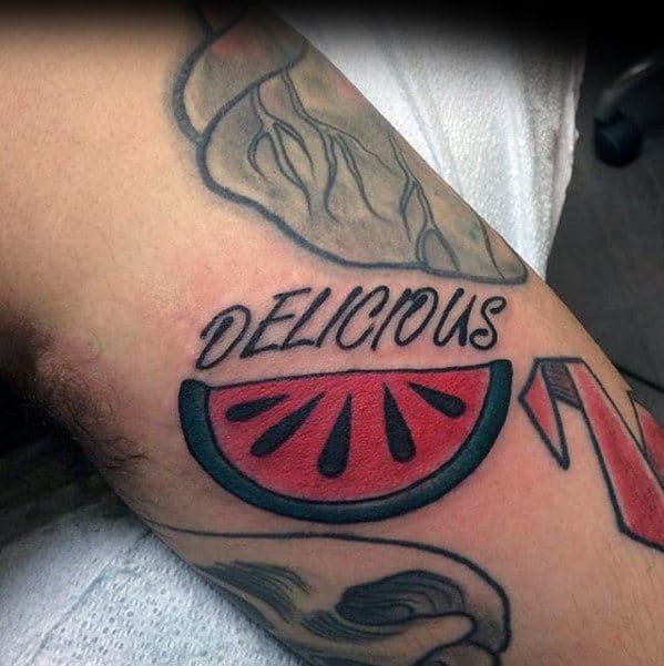 Male With Cool Watermelon Delicious Arm Tattoo Design