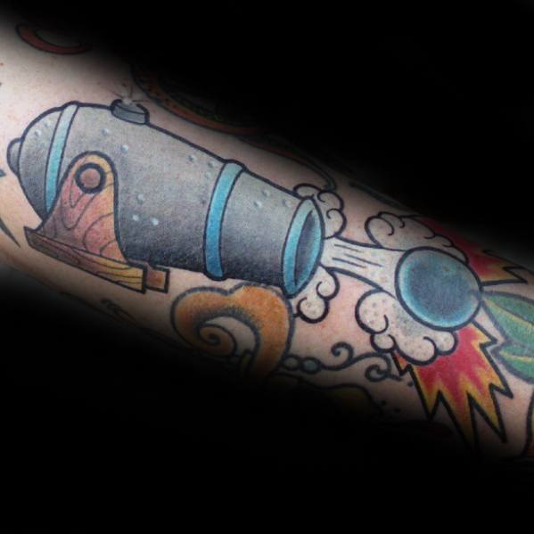 Male With Forearm Cool Cannon Tattoo Design