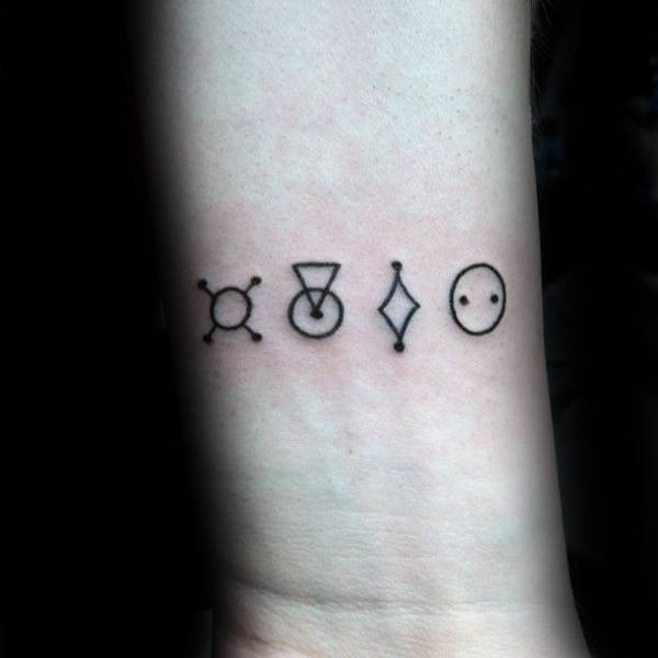 Male With Futurama Symbols Tattoo On Wrist