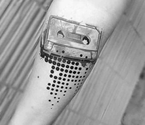 Male With Geometric Dots Cassette Tape Watercolor Inner Forearm Tattoo
