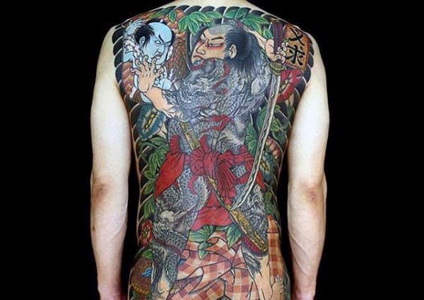 Male With Glorious Japanese Samurai Tattoo Full Back