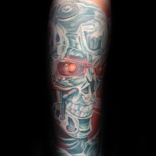 Male With Glowing Red Eye Cyborg Terminator Tattoo