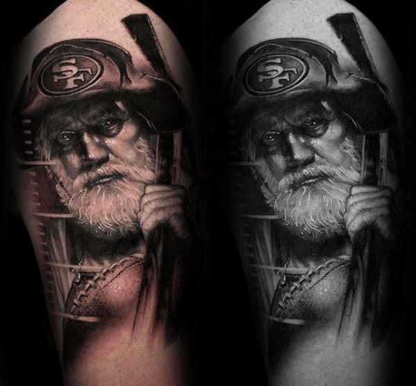 Male With Gold Miner San Francisco 49ers Arm Tattoo