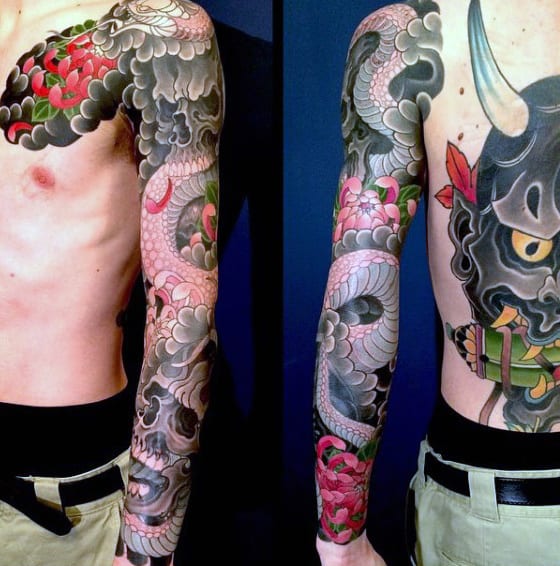 Male With Lovely Japanese Sleeve Tattoo