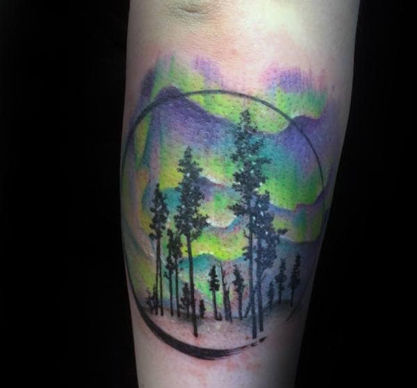 Male With Northern Lights Watercolor Tattoo