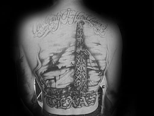 Male With Oilfield Texas Full Back Tattoo