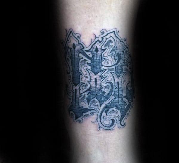 Male With Orante Lettering Virgo Symbol Tattoo
