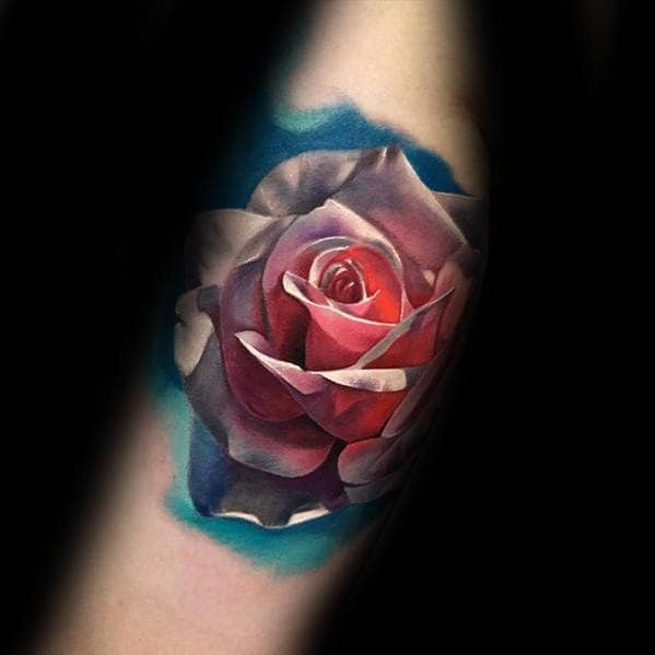 Male With Realistic 3d Awesome Rose Flower Arm Tattoo