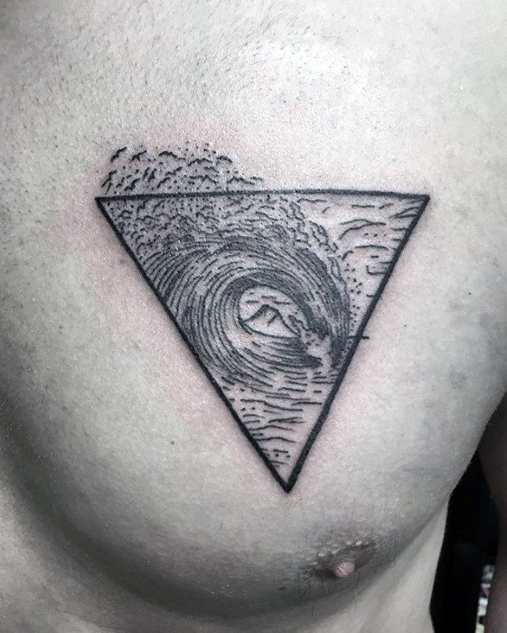Male With Small Ocean Upper Chest Tattoo