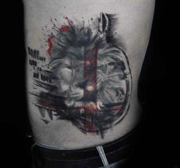 Male With Trash Polka Rib Cage Side Of Body Tattoo