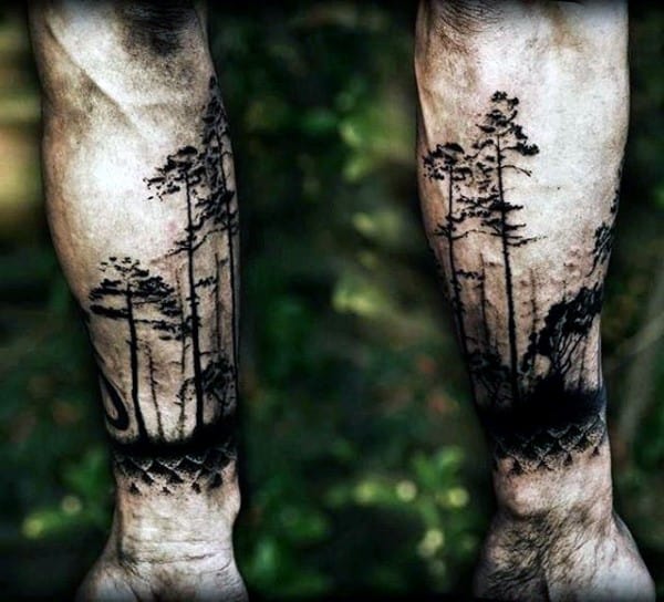 Male With Trees Forest Wrist Tattoo
