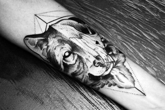 Male Wolf Skull Geometric Forearm Tattoo Ideas
