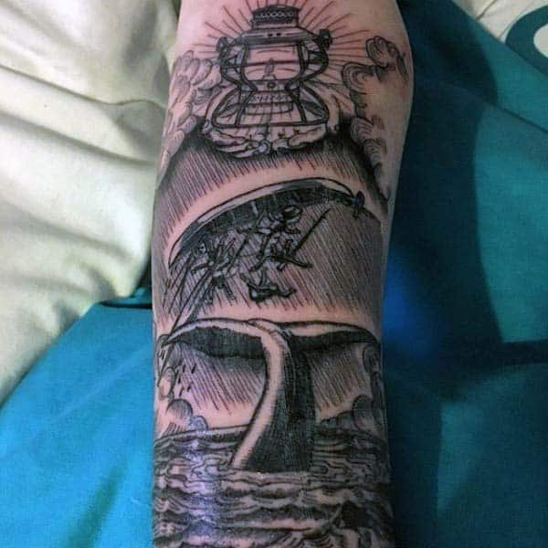 Male Woodcut Natuical Themed Sleeve Tattoos