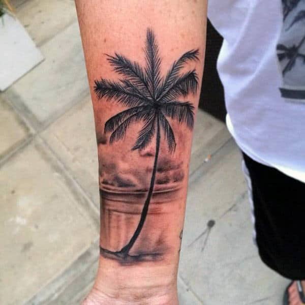Male Wrist Black Palm Tree Tattoo