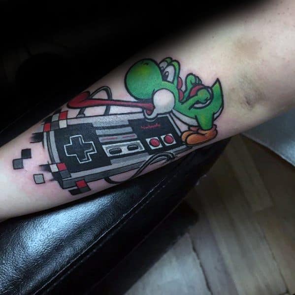 Male Yoshi Tattoo Design Inspiration On Outer Forearm