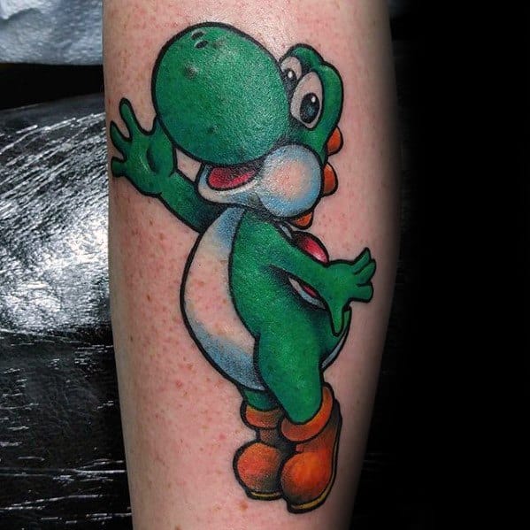 Male Yoshi Video Game Tattoo Ideas On Side Of Leg